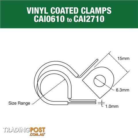 Vinyl Coated Hose   Cable Clamp 19mm (3/4?) Dia 15mm Band 6.3mm Hole 10pk SKU - CAI1910P