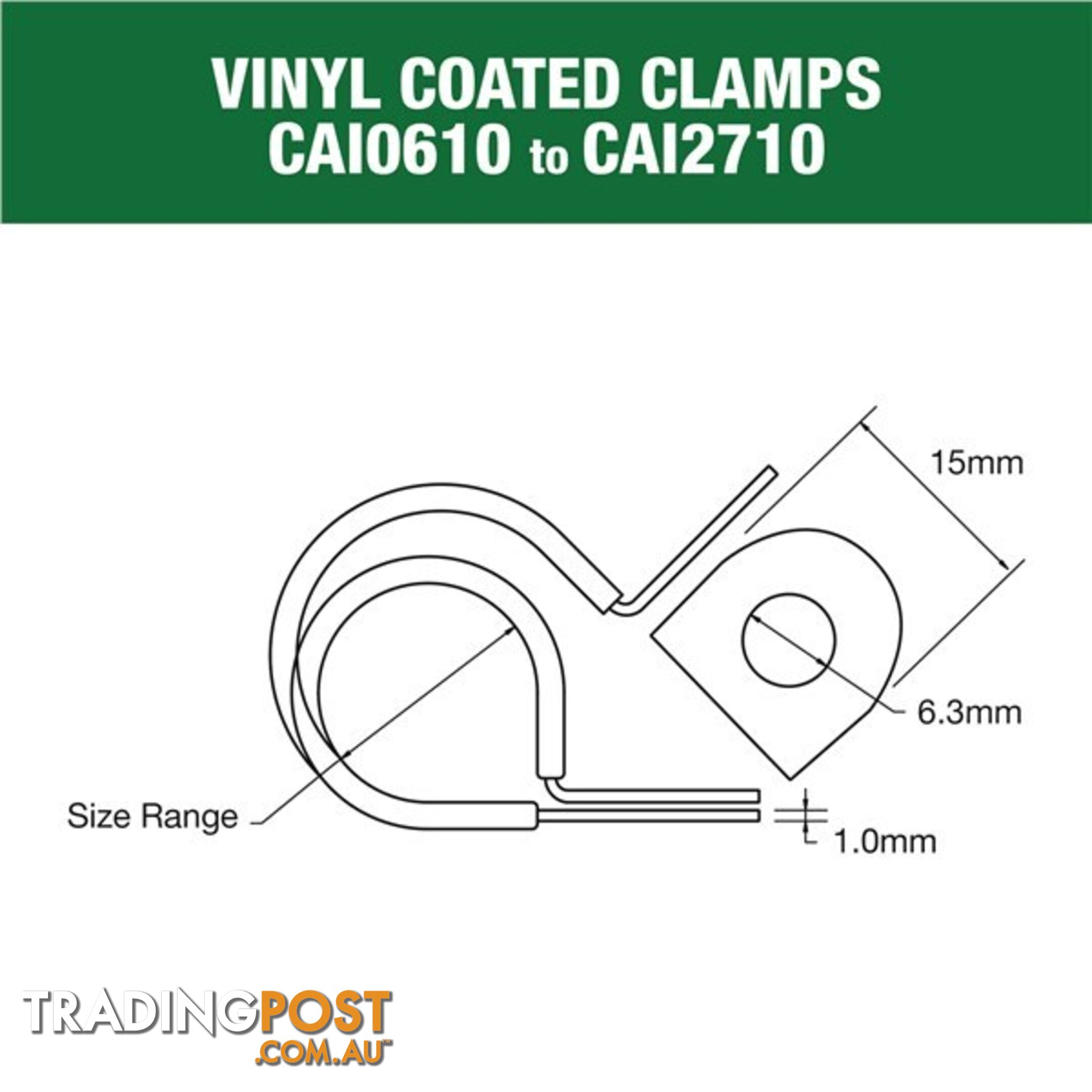 Vinyl Coated Hose   Cable Clamp 19mm (3/4?) Dia 15mm Band 6.3mm Hole 10pk SKU - CAI1910P