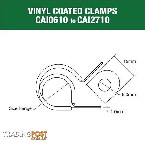 Vinyl Coated Hose   Cable Clamp 19mm (3/4?) Dia 15mm Band 6.3mm Hole 10pk SKU - CAI1910P