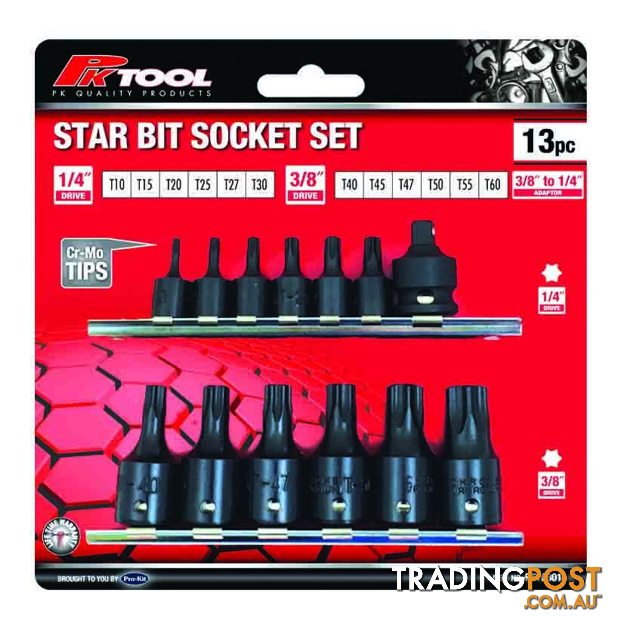 PK Tools Star Bits Socket 13pc Set Cr-V with Cr-Mo Tips SKU - PT10301