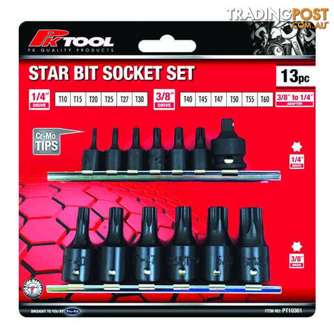 PK Tools Star Bits Socket 13pc Set Cr-V with Cr-Mo Tips SKU - PT10301