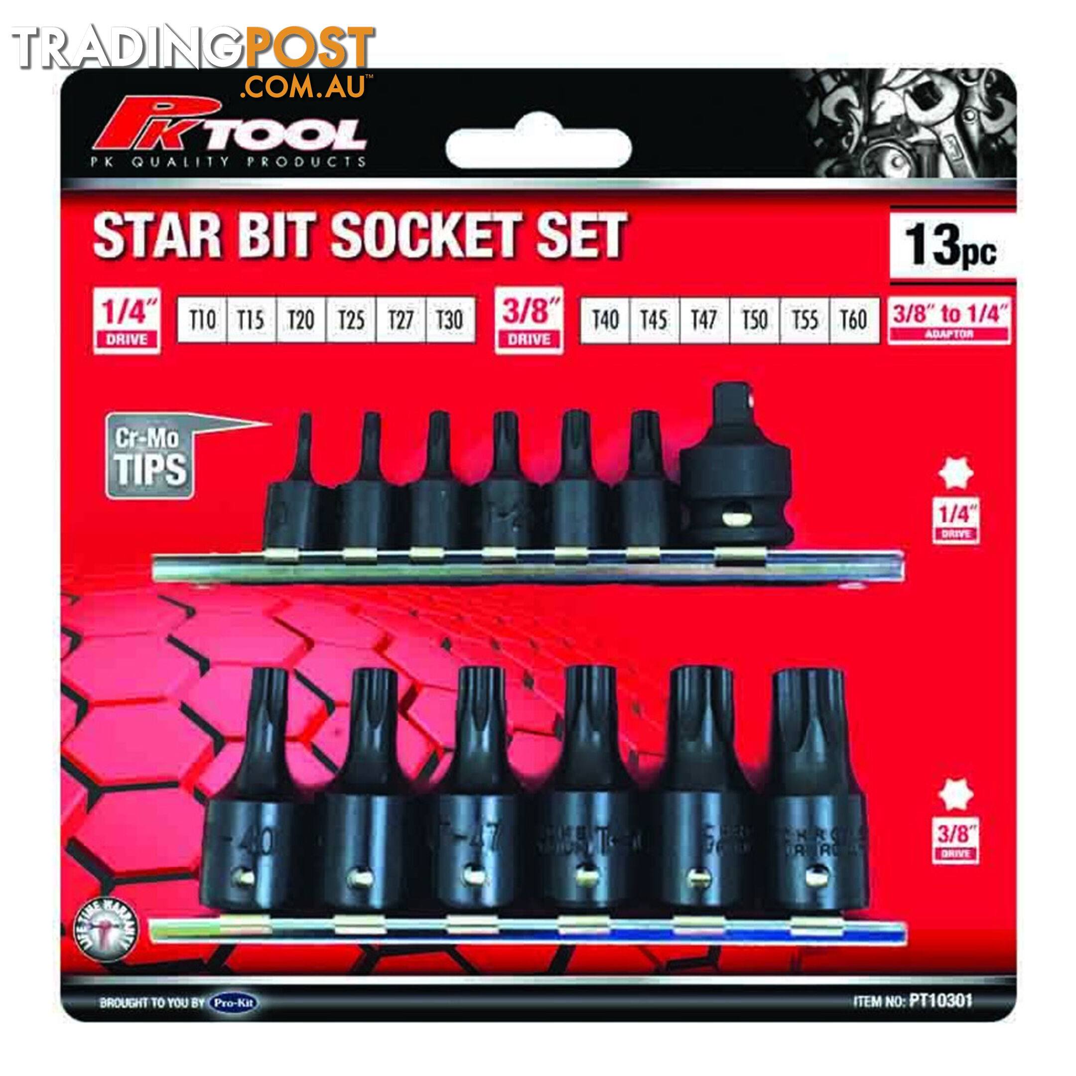 PK Tools Star Bits Socket 13pc Set Cr-V with Cr-Mo Tips SKU - PT10301