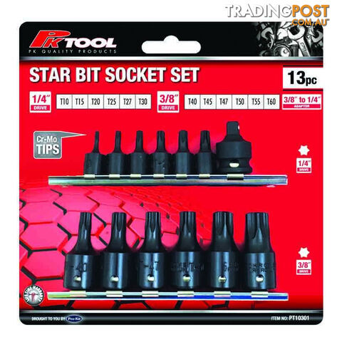 PK Tools Star Bits Socket 13pc Set Cr-V with Cr-Mo Tips SKU - PT10301