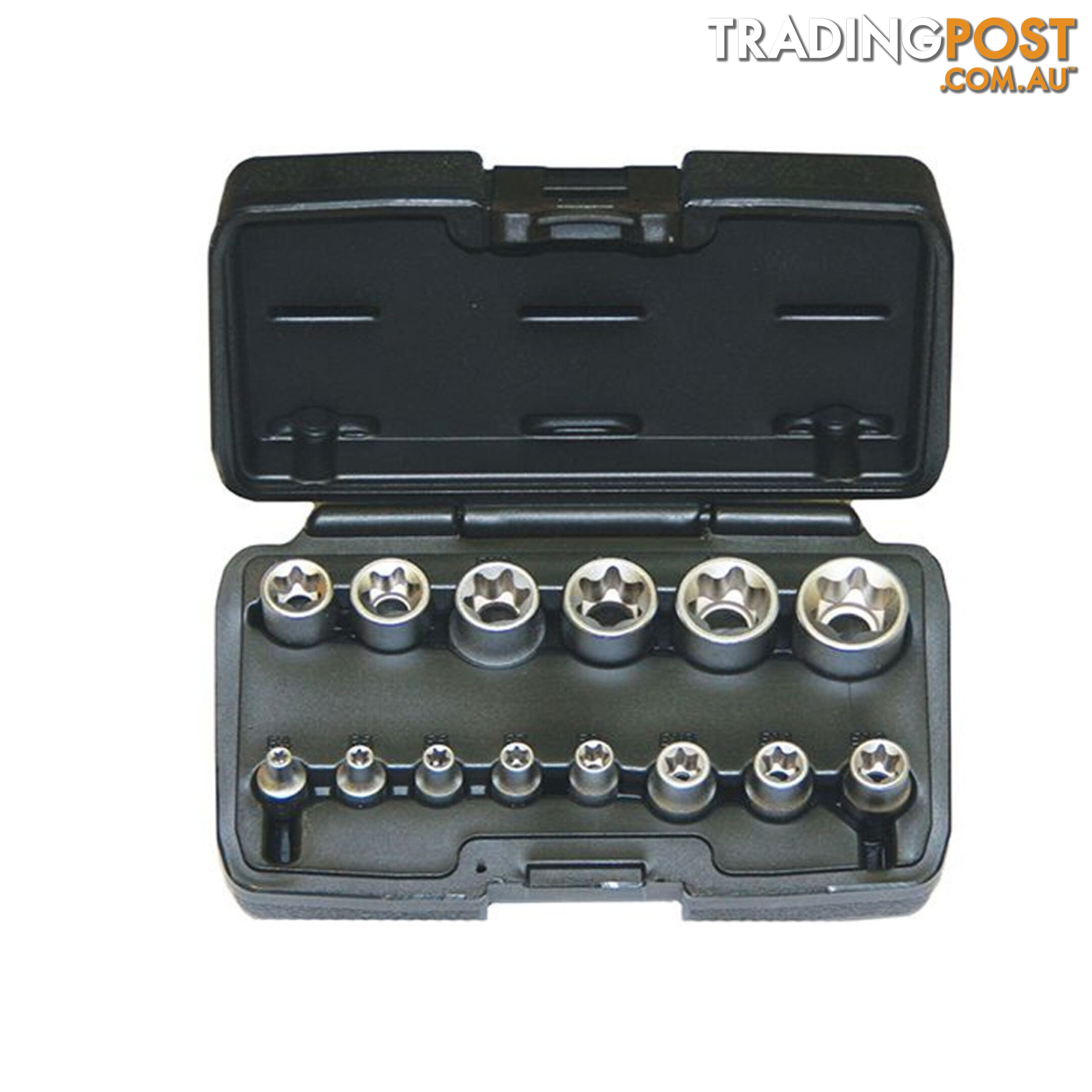 Torx Socket Set 14pc 1/4 ", 3/8 ", 1/2 "dr Sizes E4  - E24 Chrome Vandium Carry Case SKU - RG7589