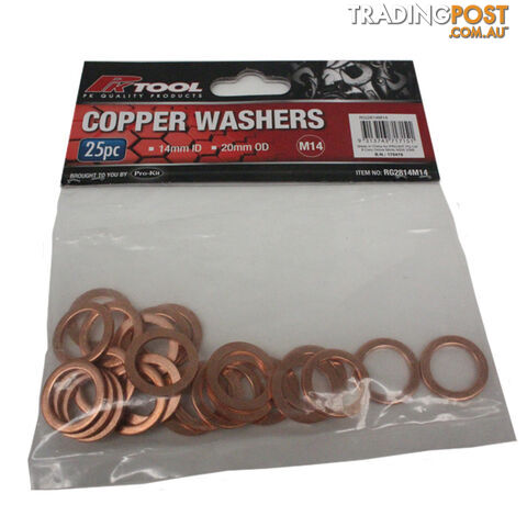 Copper Washers 14mm ID  - 20mm OD 25pc pack SKU - RG2814M14