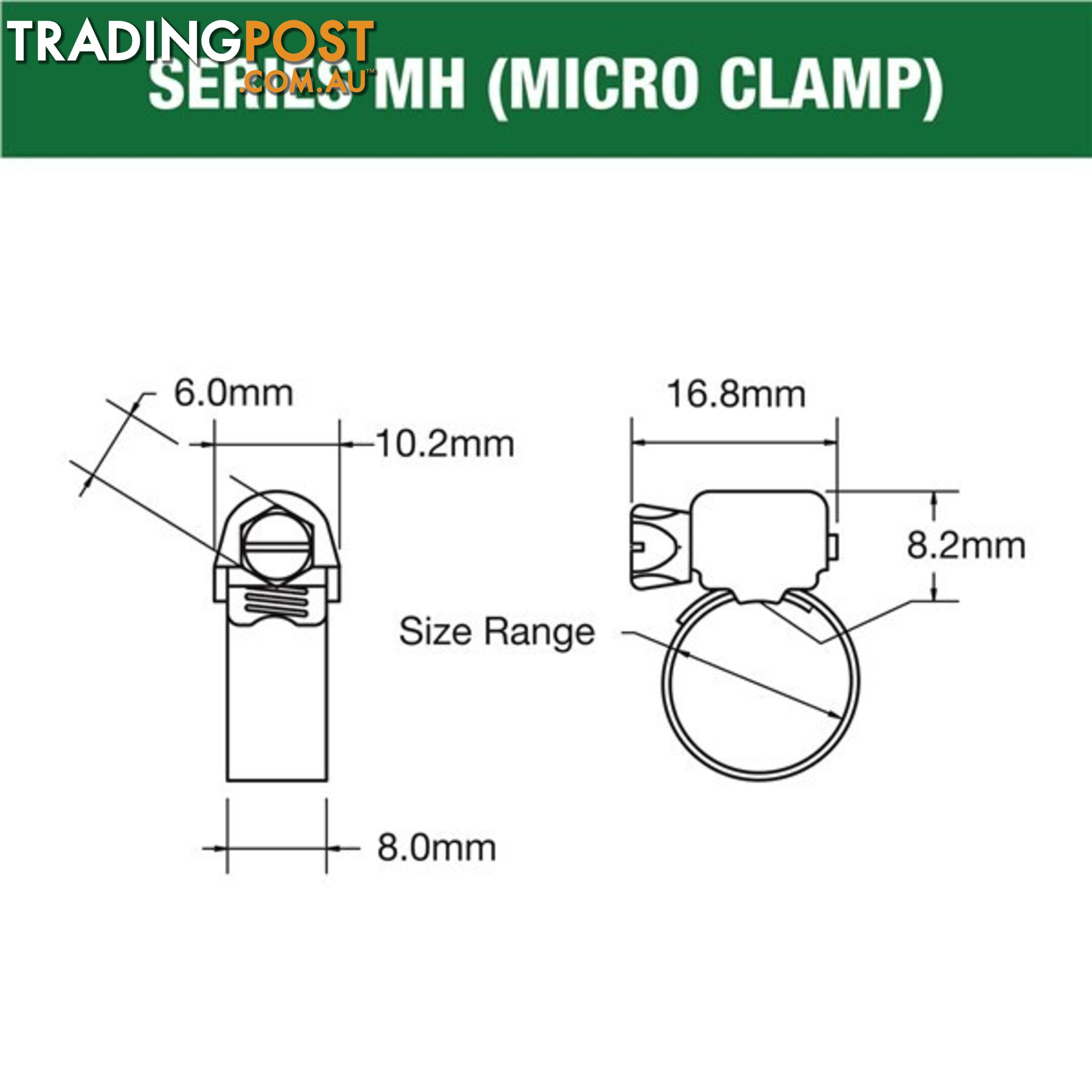 Tridon Part S. Steel Hose Clamp 52mm â 70mm Micro Perforated Band 10pk SKU - MH036P
