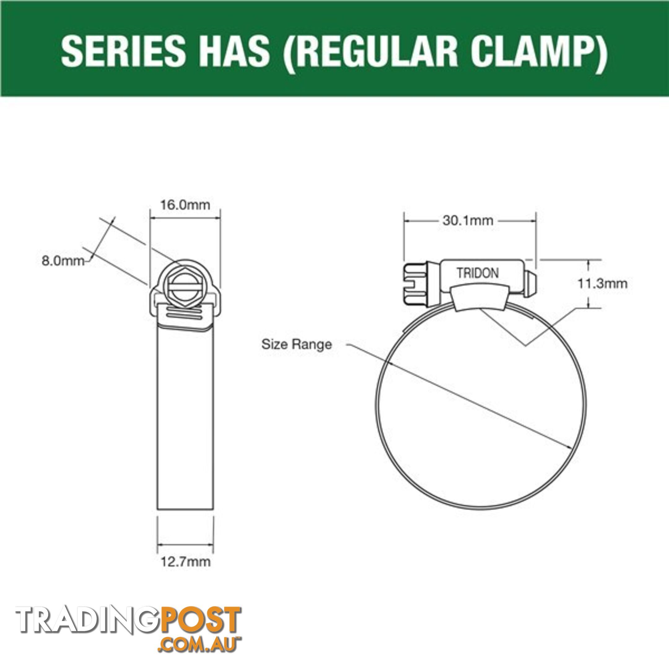 Tridon Full S. Steel Hose Clamps 33mm â 57mm Perforated Band 10pk SKU - HAS028P