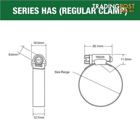 Tridon Full S. Steel Hose Clamps 33mm â 57mm Perforated Band 10pk SKU - HAS028P