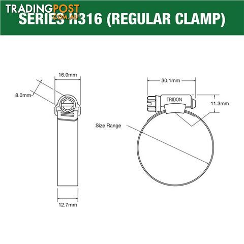 Tridon Full 316 S. Steel Hose Clamp 222mm â 273mm 10pk SKU - H316-164