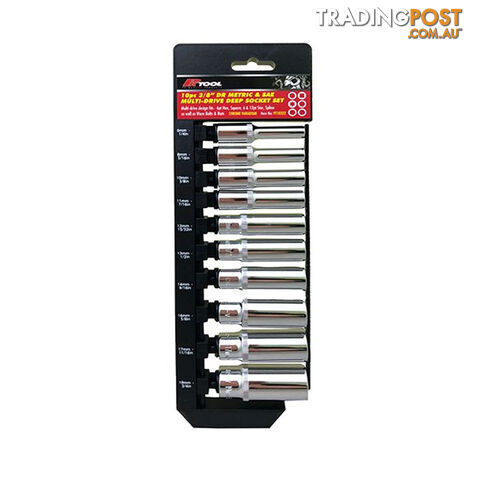 PK Tools 3/8 "dr Metric   SAE CR-V Multi-Drive Deep Socket 10pc Set SKU - PT10322