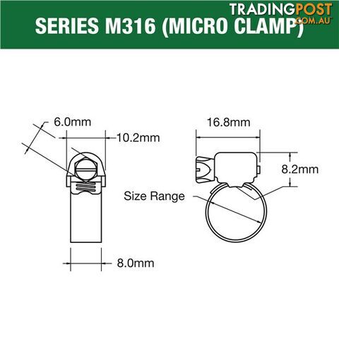 Tridon Full 316 S. Steel Micro Hose Clamp 18mm â 38mm 10pk SKU - M316-016P