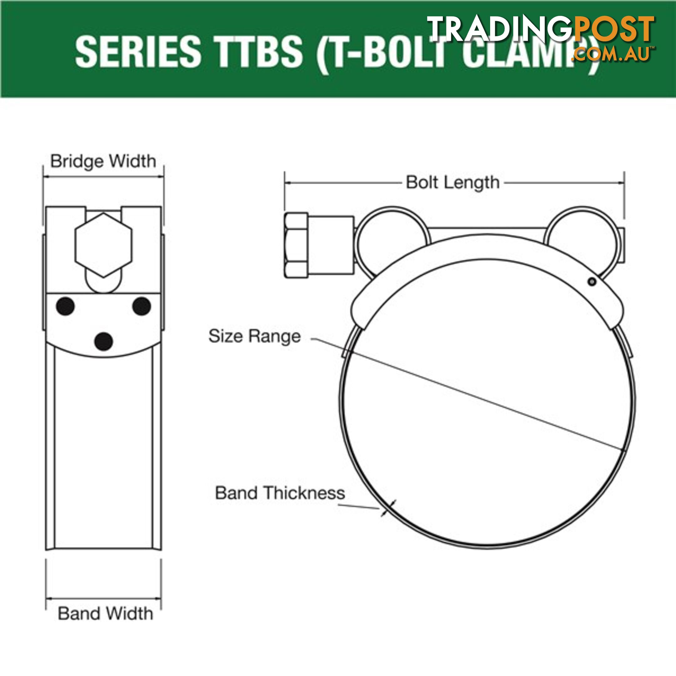 Tridon T-Bolt Hose Clamp 162mm â 174mm All Stainless Solid Band 5pk SKU - TTBS162-174P