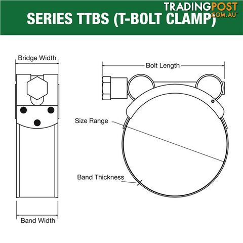 Tridon T-Bolt Hose Clamp 162mm â 174mm All Stainless Solid Band 5pk SKU - TTBS162-174P