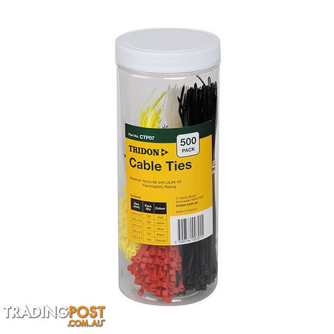 Tridon Cable Tie Pack 100mm   150mm  - Assorted Colours  - 500 Pack SKU - CTP07