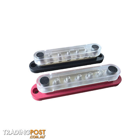 Blue Bar 7 Stud M6 Busbar 150A with Clear Cover â Red, Black or Pair