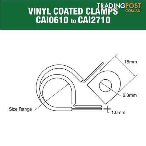 Vinyl Coated Hose   Cable Clamp 27mm (1 1/16?) Dia 15mm Band 6.3mm Hole 10pk SKU - CAI2710P
