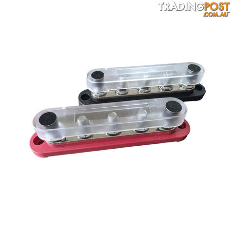 Blue Bar 150A M8 Busbar â 5 Stud with Clear Cover â Red, Black or Pair