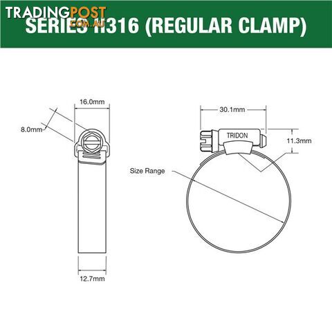 Tridon Full 316 S. Steel Hose Clamp 84mm â 108mm 10pk SKU - H316-060P