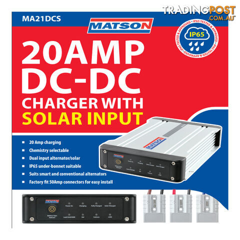 Matson Dc to DC 20 amp Charger with Solar MPPT LiFePO Capable SKU - MA21DCS