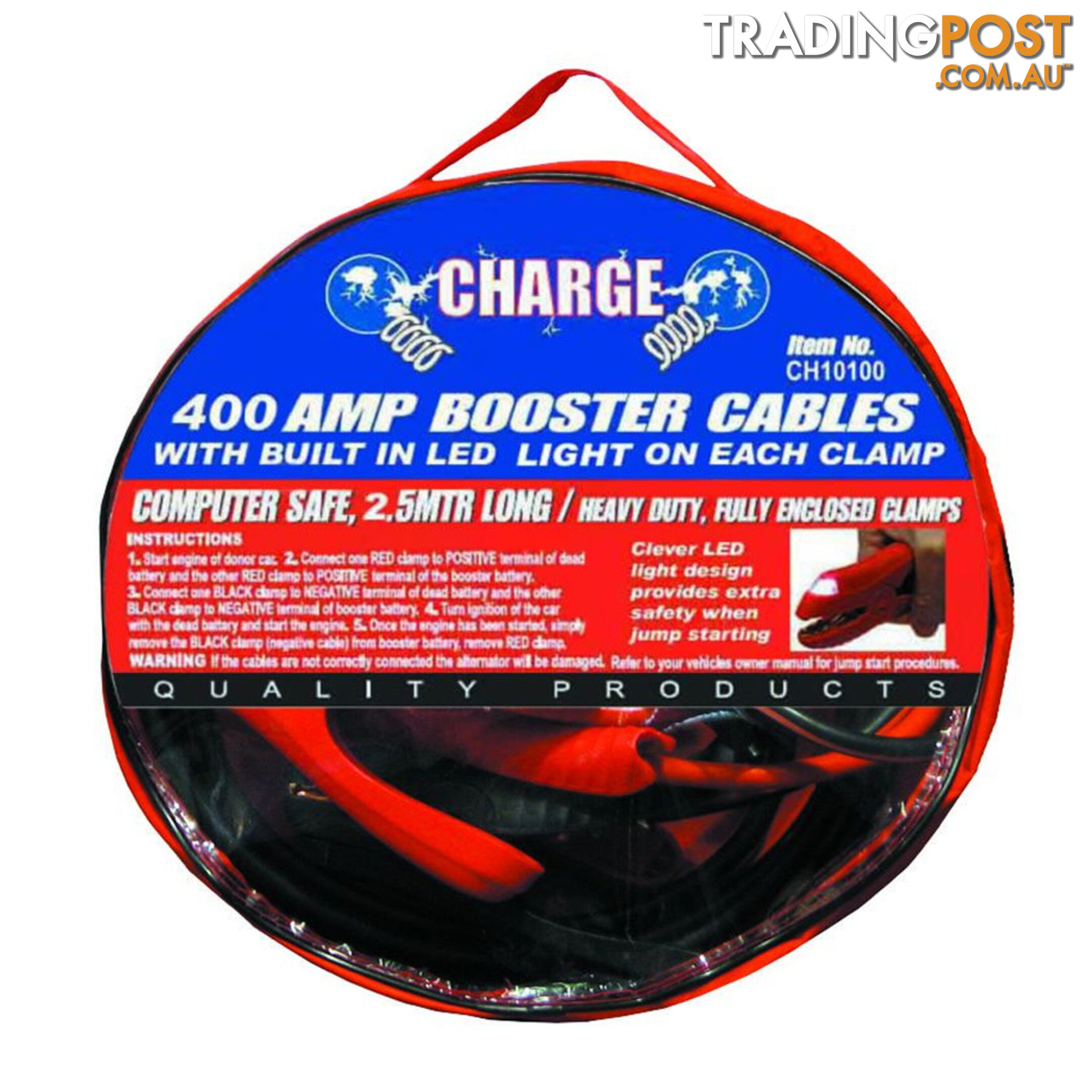 Charge Jump Start Cables 400amp 3m Long LED Lights Heavy Duty SKU - CH10100