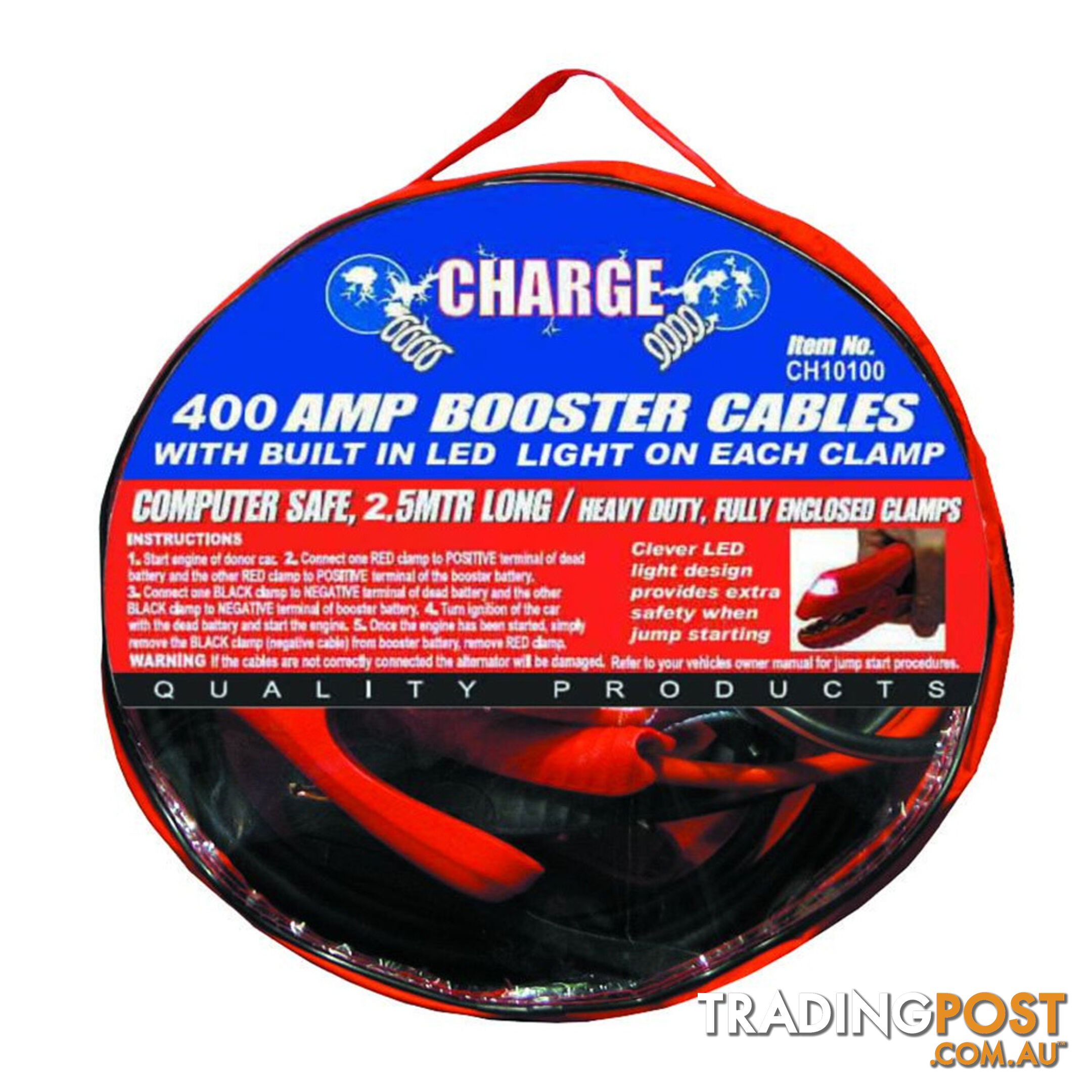 Charge Jump Start Cables 400amp 3m Long LED Lights Heavy Duty SKU - CH10100