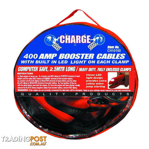 Charge Jump Start Cables 400amp 3m Long LED Lights Heavy Duty SKU - CH10100