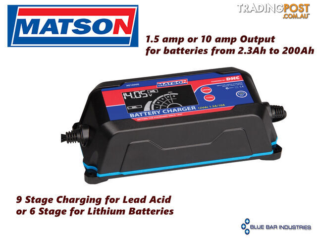 Matson 12v Battery Charger 12 volt 1.5  - 10amp 9 or 6 Stage Charging LED Status SKU - AE1000E