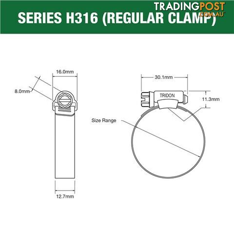 Tridon Full 316 S. Steel Hose Clamp 21mm â 44mm 10pk SKU - H316-020P