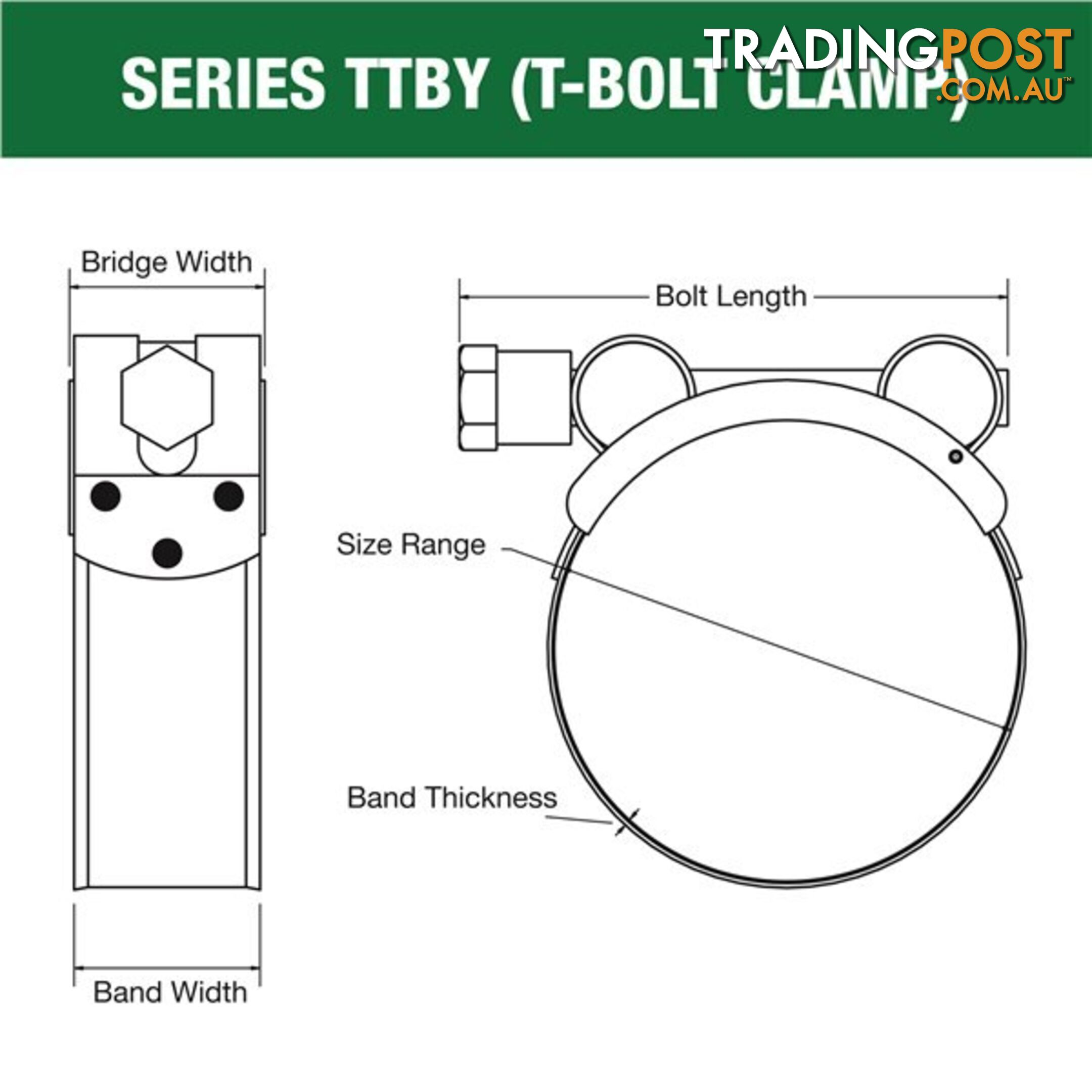 Tridon T-Bolt Hose Clamp 60mm â 63mm Part Stainless Solid Band 10pk SKU - TTBY60-63P