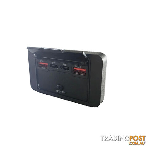 Blue Bar 4 Port USB Charger â 2x QC3.0, 2x PD, Volt Meter, On/Off Switch (12V)...