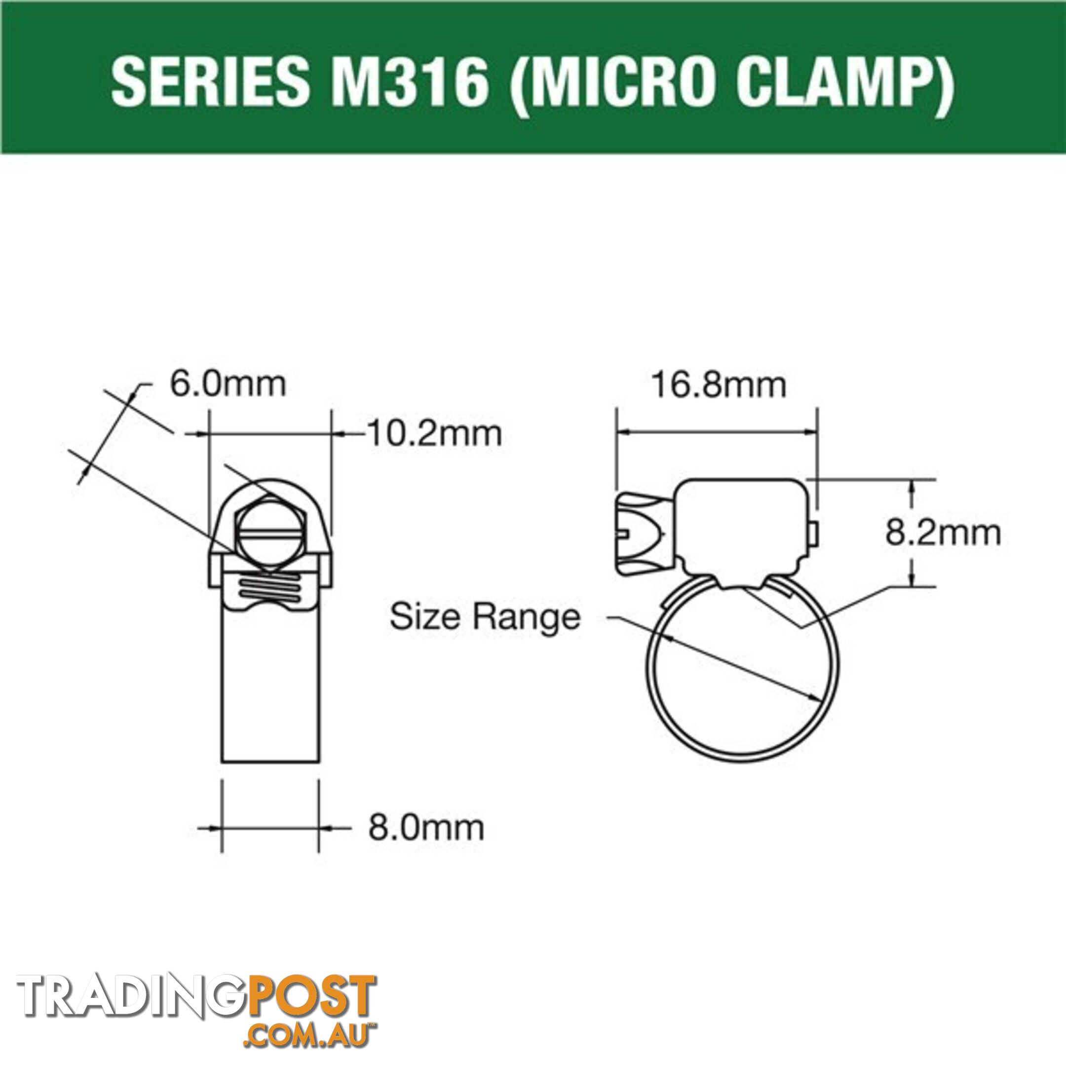 Tridon Full 316 S. Steel Micro Hose Clamp 46mm â 64mm 10pk SKU - M316-032P