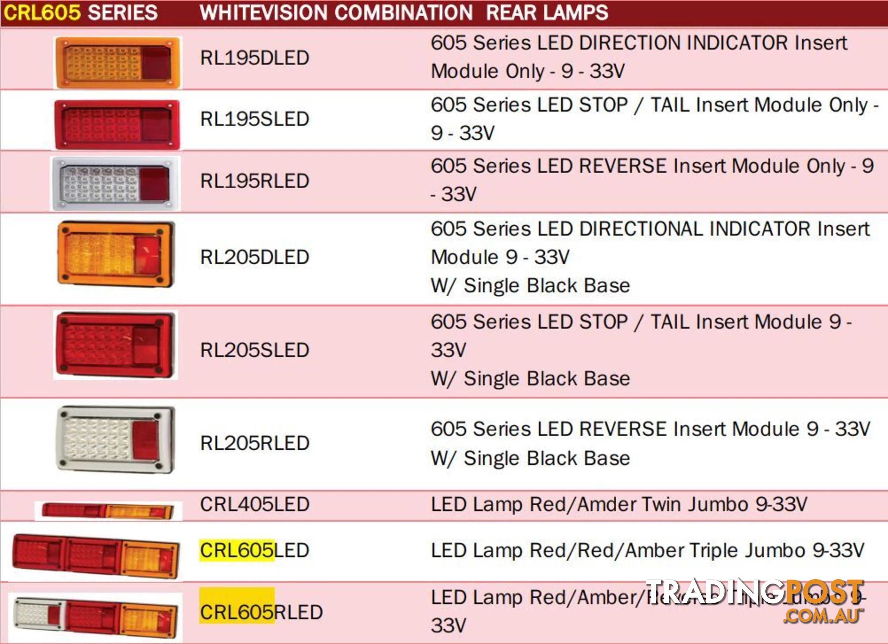 Whitevision JumboHD LED Combo Lamp S/Rear Position/DI/Reflctr SKU - CRL605LED, CRL605RLED, RL195DLED, RL195SLED, RL195RLED