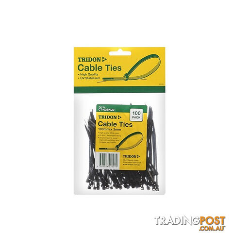 Tridon Cable Tie 8mm (w) x 400mm (l)- Black (UV Stabilised)  - 100 Pack SKU - CT408BKCD-100