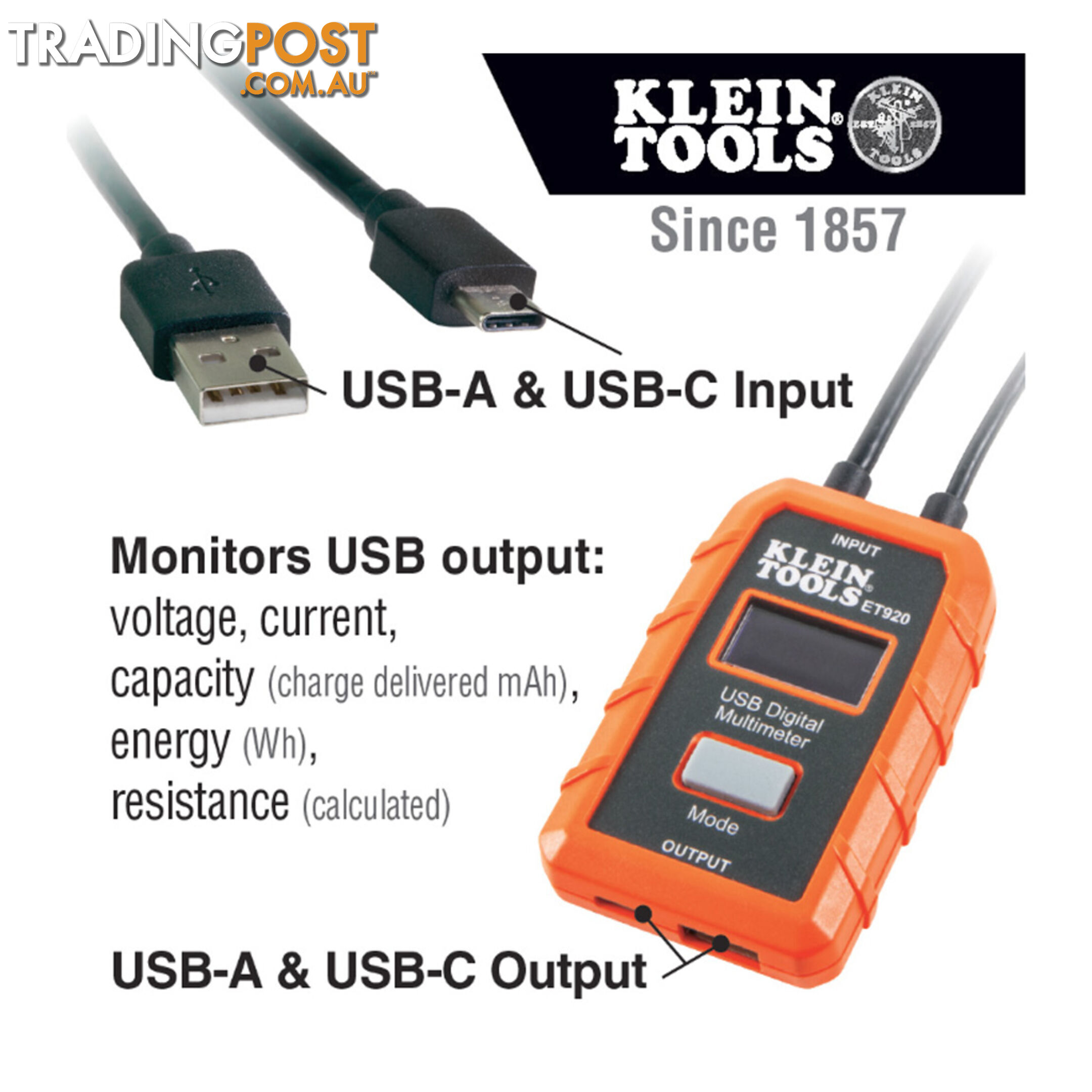 Klein USB Digital Meter USB-A USB-C LCD Display 3  - 20v DC SKU - ET920