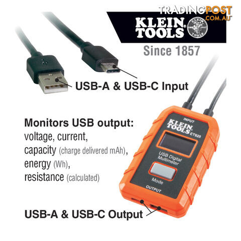 Klein USB Digital Meter USB-A USB-C LCD Display 3  - 20v DC SKU - ET920