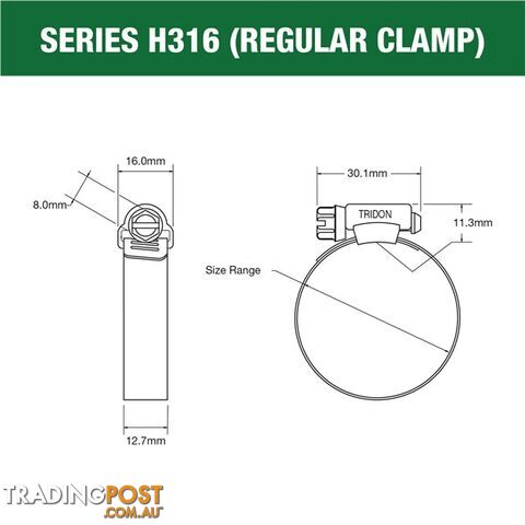 Tridon Full 316 S. Steel Hose Clamp 27mm â 51mm 10pk SKU - H316-024P