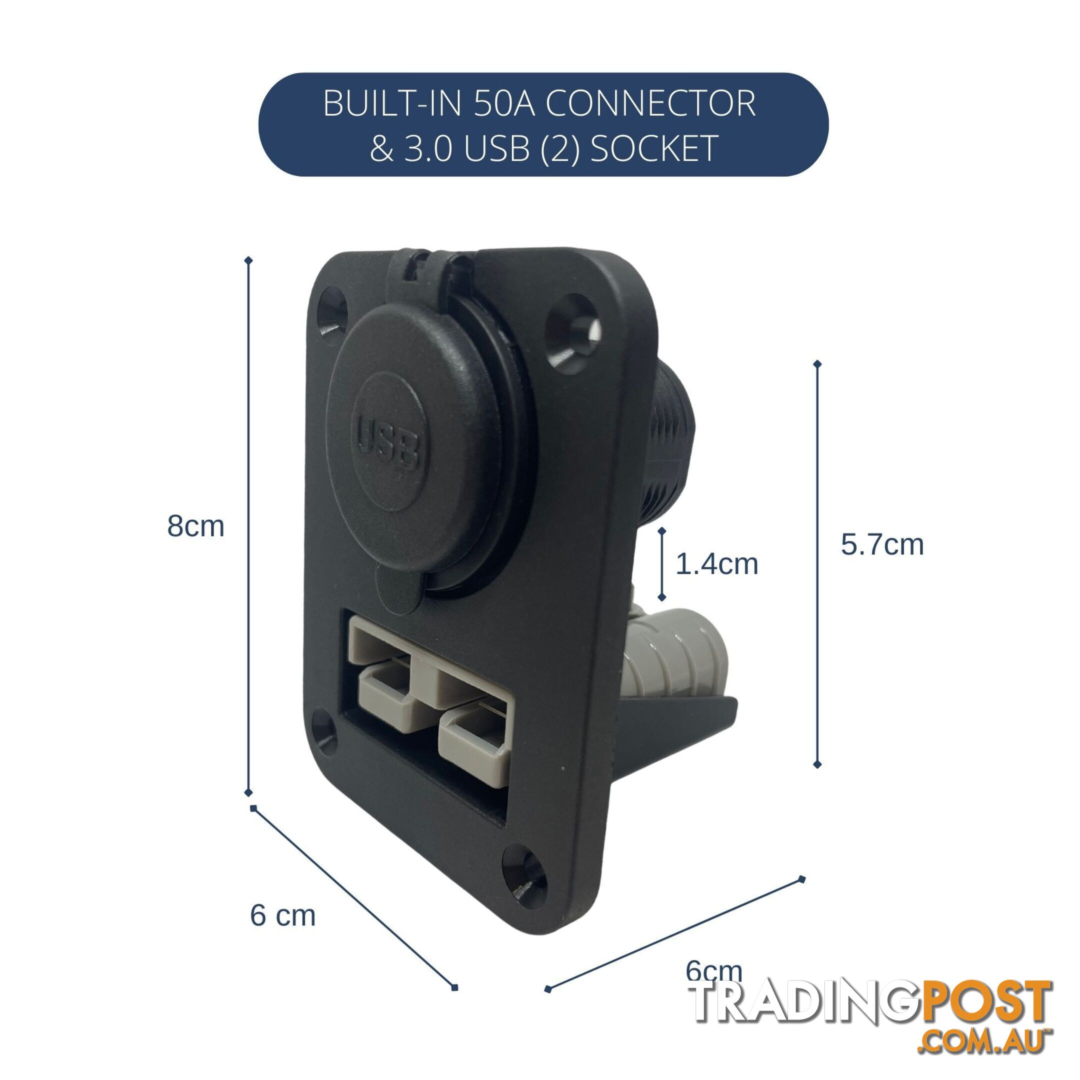 50 amp Anderson Plug and Dual USB Panel Mount Assembly SKU - AR0250aUSB