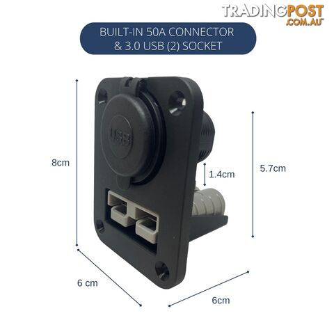 50 amp Anderson Plug and Dual USB Panel Mount Assembly SKU - AR0250aUSB