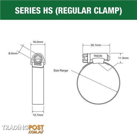 Tridon Part S. Steel Hose Clamps 159mm â 206mm Perforated Band 10pk SKU - HS120