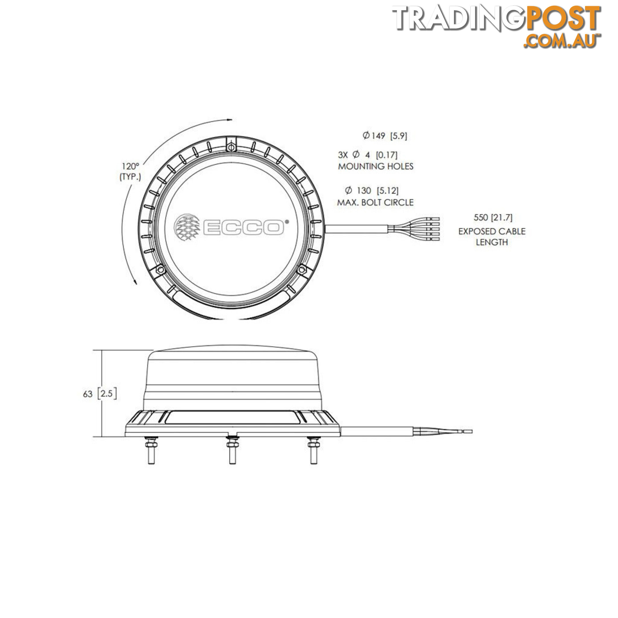 ECCO Low Profile LED Amber Beacon 10/24V 3-bolt fixed Mt.- 60w SKU - EB5102AA