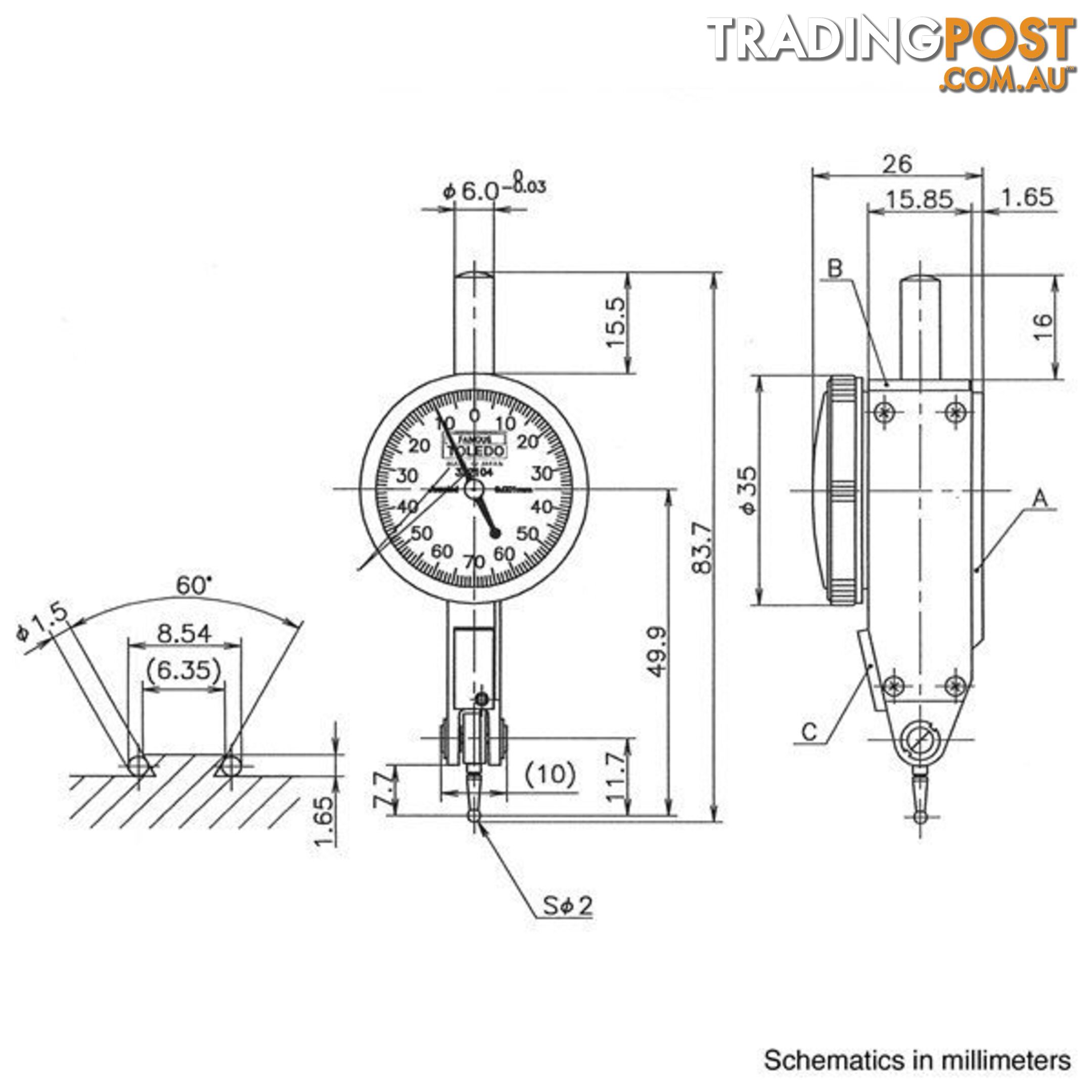 Toledo Metric Analogue Dial Test Indicator  - 0.001 x0.14 SKU - 322104