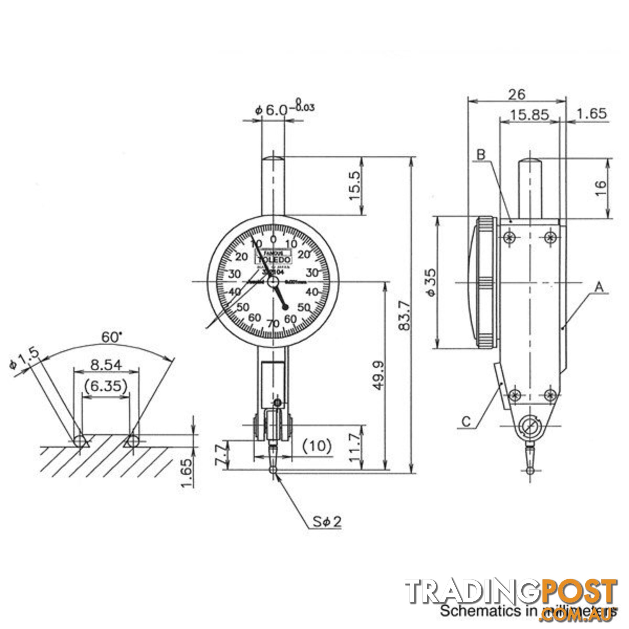 Toledo Metric Analogue Dial Test Indicator  - 0.001 x0.14 SKU - 322104