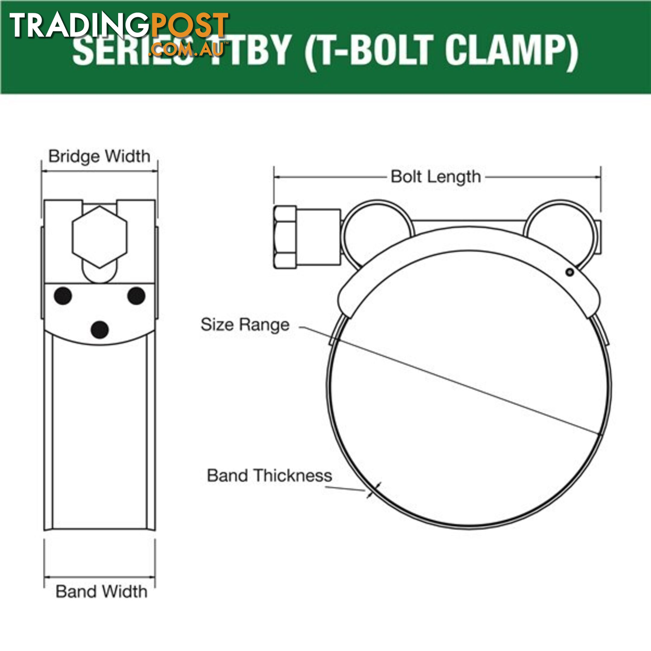Tridon T-Bolt Hose Clamp 21mm â 23mm Part Stainless Solid Band 10pk SKU - TTBY21-23P