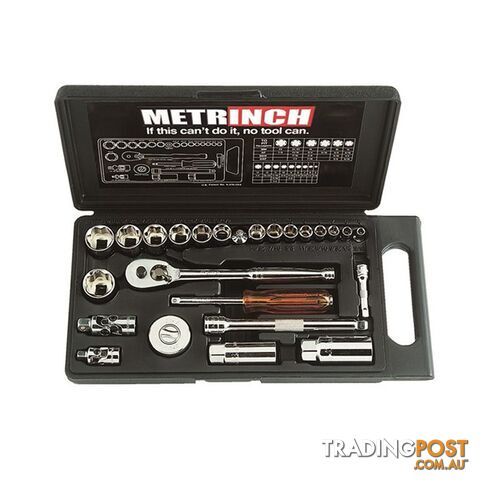 Metrinch 1/4 "   3/8 " Drive 25pc Socket Set = 53pc Conventional Set SAE Metric SKU - MET-0300