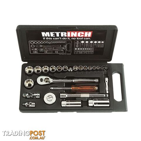 Metrinch 1/4 "   3/8 " Drive 25pc Socket Set = 53pc Conventional Set SAE Metric SKU - MET-0300