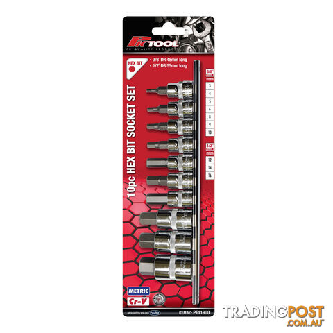 PK Tools Hex Bit Socket 3/8 "   1/4 " dr Metric 6PT 10pc Set SKU - PT11900