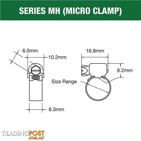 Tridon Part S. Steel Hose Clamp 11mm â 22mm Micro Perforated Band 10pk SKU - MH006P