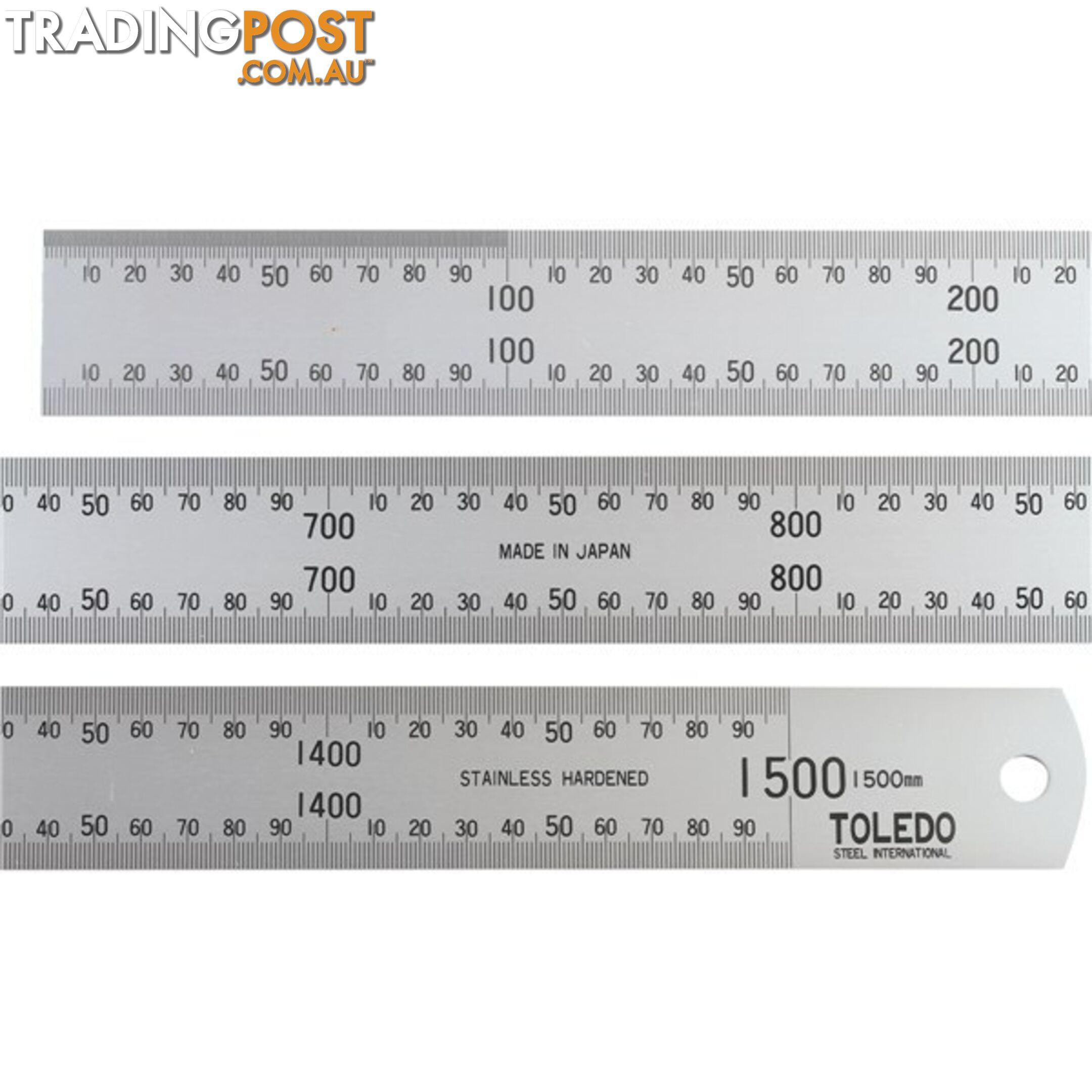 Toledo Stainless Steel Single Sided Rule Metric  - 1500mm SKU - 1500M