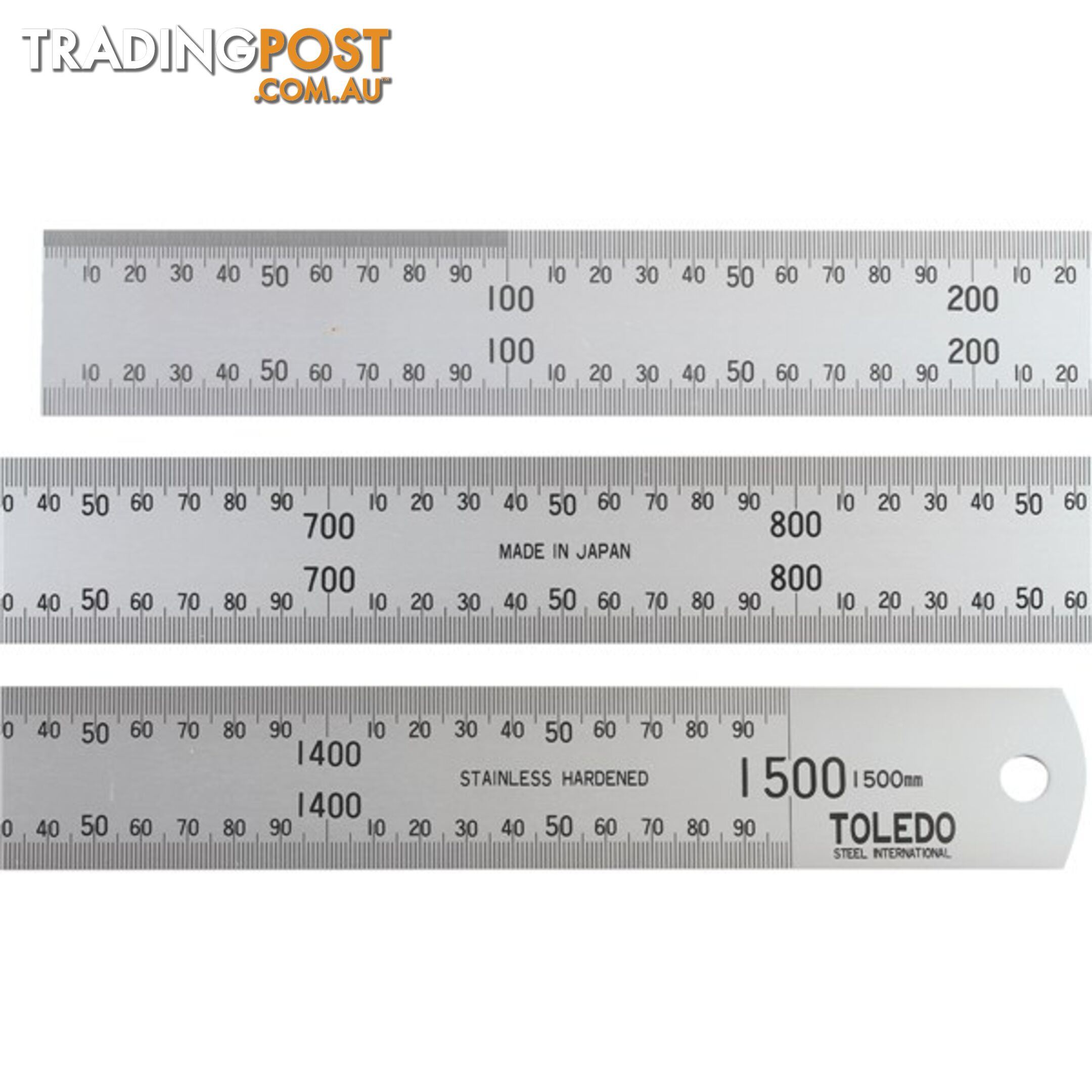 Toledo Stainless Steel Single Sided Rule Metric  - 1500mm SKU - 1500M