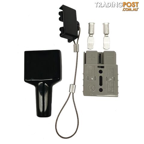 50 amp Anderson Plug Grey with 2pc Dust Cover Kit Black Top / Bottom Wire Cable SKU - BB-50ampAndoDustCoverKitBlack2pc